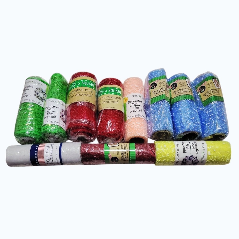 Lot of 11 Decorative Craft Mesh Rolls Floral Garden Crafter's Square Wreath